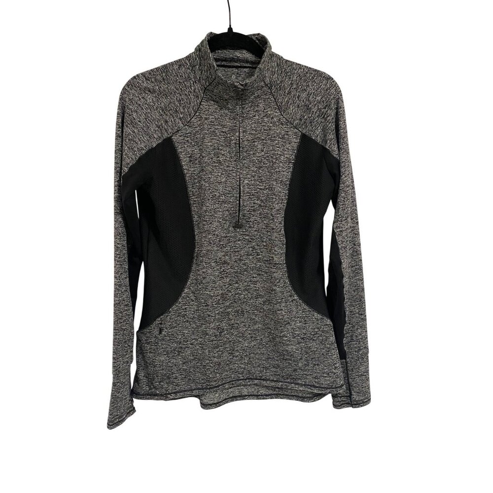 Athleta Running Wild Half Zip Gray‎ Black Long Sleeve Shirt Size M